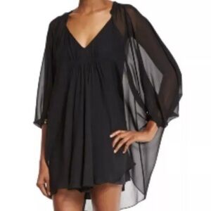 Diane Von Furstenberg DVF Black Fleurette Silk Chiffon Mini-Dress. Size 12 NWT